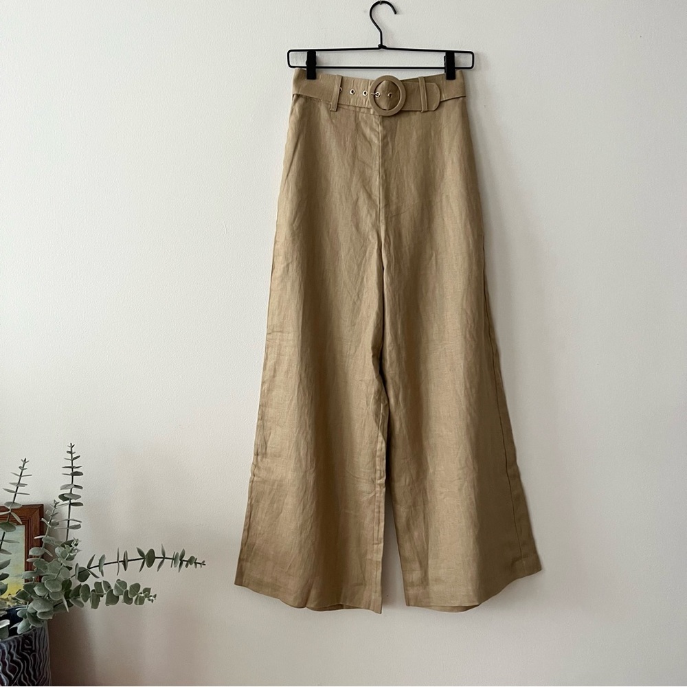 Zimmermann Tan Linen Belted Trousers